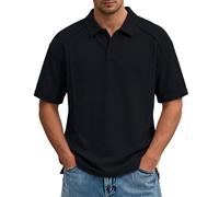 Polo da uomo a maniche corte con design rilassato nero tinta unita, colletto classico, casual, da golf, tennis, per vacanze estive, viaggi, weekend tempo libero e abiti eleganti per tutti i giorni