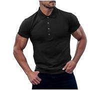 Polo da uomo a maniche corte con risvolto e bottoni, maglietta da golf, casual, da lavoro, da tennis, Nero , L