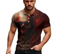 Polo da uomo a maniche corte con stampa scheletro Bloody Deguisement Halloween Uomo Sanguinante Alto Sangue Polo T Shirt Blood Tshirt che fa paura Maglietta Horror Costume Halloween Zucca, #14-Rosso