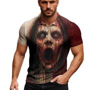 Polo da uomo a maniche corte con stampa scheletro Bloody Deguisement Halloween Uomo Sanguinante Alto Sangue Polo T Shirt Blood Tshirt che fa paura Maglietta Horror Costume Halloween Zucca, #20-Rosso