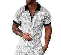 Polo da uomo a maniche corte con texture estiva top da golf casual con colletto a bottone T-shirt tinta unita Business elegante maglietta, Grigio scuro, L