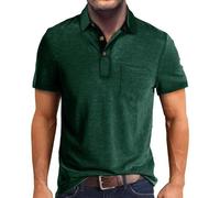 Polo da uomo a maniche corte da lavoro, da golf, con tasca, traspirante, estiva, classica, con bottoni, per lavoro, casual, sport, vestibilità regolare, S-3XL, Verde, S