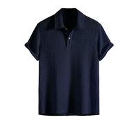 Polo da uomo a maniche corte in maglia a coste da golf con bottoni magliette da lavoro top estivi casual in tinta unita, Z01-navy Polo per Uomo, L