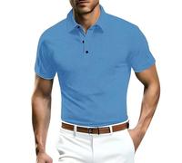 Polo da uomo a maniche corte in seta di ghiaccio - polo da golf, fresca e traspirante, tinta unita, semplice polo formale da lavoro, polo casual con risvolto per ogni occasione, Blu, M