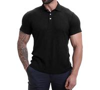 Polo da uomo, a maniche corte, in tinta unita, alla moda, elasticizzata, con superficie, leggera, morbida, da golf, comoda, per il tempo libero, per lo sport casual, Nero , XL