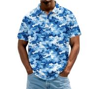 Polo da uomo a maniche corte in tinta unita da uomo casual con stampa in piuma, magliette a maniche corte per lavoro, vacanze, passeggiate all'aperto, Blu, 3XL