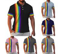 Polo da uomo a maniche corte Lgbt stampata arcobaleno a righe polo uomo gay Pride Month Colore Neon Camicia Colorata T Shirt Sport Casual Ete T-shirt da Lavoro T-shirt Lgbtq Tshirt Top Tunica, #01