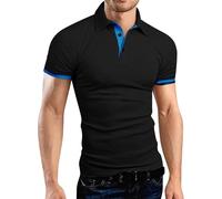 Polo da uomo a maniche corte, maglietta da uomo, slim fit, leggera, traspirante, polo elasticizzata, in cotone, traspirante, per golf, casual, per il tempo libero, Bu2, L