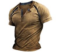 Polo da uomo a maniche corte, slim fit, maglietta con scollo a V, vintage, Hawaii con bottoni, alla moda, casual, con blocco colorato, leggera, traspirante, per l'estate, maglietta sportiva da uomo, O