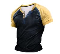 Polo da uomo a maniche corte, slim fit, maglietta con scollo a V, vintage, Hawaii con bottoni, alla moda, casual, con blocco colorato, leggera, traspirante, per l'estate, maglietta sportiva da uomo, O