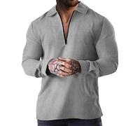 Polo da uomo a maniche lunghe a nido d'ape con cerniera a 1/4 con risvolto, con cerniera a un quarto, Grigio Manica Lunga Polo Per Uomo, XL