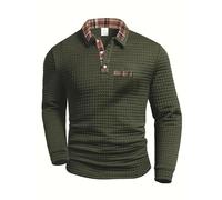 Polo da uomo a maniche lunghe a nido d'ape, elegante camicia con colletto a quadri e tasca, top casual da indossare tutti i giorni