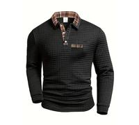 Polo da uomo a maniche lunghe a nido d'ape, elegante camicia con colletto a quadri e tasca, top casual da indossare tutti i giorni