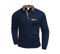 Polo da uomo a maniche lunghe a nido d'ape, elegante camicia con colletto a quadri e tasca, top casual da indossare tutti i giorni