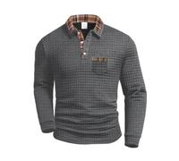Polo da uomo a maniche lunghe a nido d'ape, elegante camicia con colletto a quadri e tasca, top casual da indossare tutti i giorni