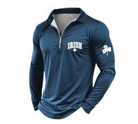 Polo da uomo a maniche lunghe, alla moda, con bavero allentato, colletto in piedi, maglietta da uomo Henley per lavoro, vacanze, passeggiate all'aperto, Blu, XL