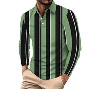 Polo da uomo a maniche lunghe, alla moda, con risvolto, maglietta da uomo Henley per lavoro, lavoro, vacanze, passeggiate all'aperto, Verde, XL