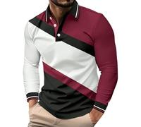 Polo da uomo a maniche lunghe camicia a righe a blocchi di colore con bottoni T-shirt da lavoro Camicette da lavoro Top Pullover autunno 2026, Polo Uomo Rosa, XL