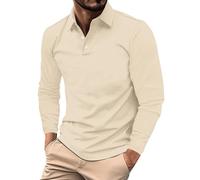 Polo da uomo a maniche lunghe, casual, elegante, classica, con risvolto, bottoni, stile country, golf, vacanze, hawaiano, vestibilità regolare, abbigliamento sportivo e fitness, Beige, XXL
