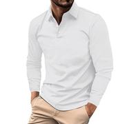Polo da uomo a maniche lunghe, casual, elegante, classica, con risvolto, bottoni, stile country, golf, vacanze, hawaiano, vestibilità regolare, abbigliamento sportivo e fitness, bianco, 3XL