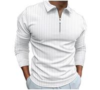 Polo da uomo a maniche lunghe, classica, elasticizzata, da golf, leggera, sportiva, con colletto, bianco, M