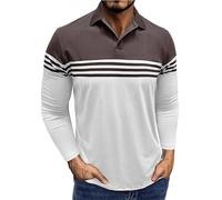 Polo da uomo a maniche lunghe, colore a contrasto, leggera, con tasca sul petto, polo traspirante, a maniche lunghe, per lo sport, basic, slim fit, per il tempo libero, caffè, L