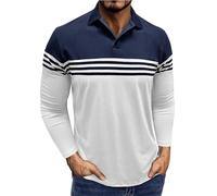 Polo da uomo a maniche lunghe, colore a contrasto, leggera, con tasca sul petto, polo traspirante, a maniche lunghe, per lo sport, basic, slim fit, per il tempo libero, Blu marino, S