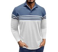 Polo da uomo a maniche lunghe, colore a contrasto, leggera, traspirante, da golf, da uomo, con tasca sul petto, per il tempo libero, Blu, M