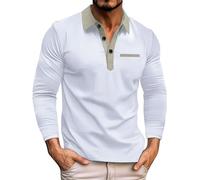 Polo da uomo a maniche lunghe con bottoni, colletto a blocchi di colore, magliette da golf, pullover autunnali, camicette da lavoro, Bianco Manica Lunga Polo Per Uomo, M