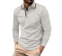 Polo da uomo a maniche lunghe, con bottoni e bottone, vestibilità aderente, leggera, per il lavoro e il golf, grigio, XXL