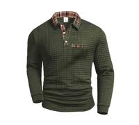 Polo da uomo, a maniche lunghe, con bottoni, per autunno, inverno, tempo libero, sport, golf, casual, con risvolto senza cappuccio, O verde dell'esercito, M