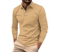 Polo da uomo a maniche lunghe, con bottoni, per il lavoro, non necessita di stiratura, per il tempo libero, vestibilità normale, leggera e ariosa, tinta unita, ad asciugatura rapida, traspirante