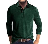 Polo da uomo a maniche lunghe con bottoni, vestibilità aderente, classica, morbida, casual, autunnale, tinta unita, Green2 Polo a maniche lunghe da uomo, 6XL