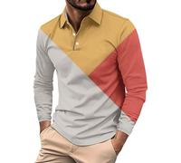 Polo da uomo a maniche lunghe con bottoni, vestibilità regolare, a maniche lunghe, stampa 3D, con bottoni, risvolto, comoda e alla moda, per lavoro, vacanze, passeggiate all'aperto, Grigio, M