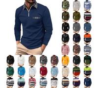 Polo da uomo a maniche lunghe con cerniera a un quarto, polo a maniche lunghe per uomo adulto camicie da uomo camicie da uomo in cotone patchwork a contrasto con tasca reale casual da tennis da golf,