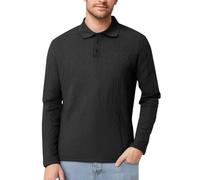 Polo da uomo, a maniche lunghe, con colletto casual, a quarti di bottone, struttura a nido d'ape, felpa da lavoro, maglione da lavoro, in tinta unita, colletto Henley classico, senza cappuccio, a