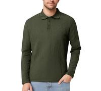 Polo da uomo, a maniche lunghe, con colletto casual, a quarto di bottone, in tinta unita, con colletto Henley, verde, 3XL