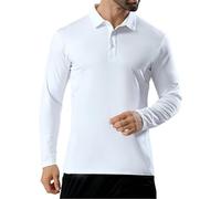 Polo da uomo a maniche lunghe con colletto, polo classica in cotone con bottoni, comoda, leggera, traspirante, tinta unita, per campagne estive casual da jogging, bianco, L