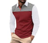 Polo da uomo a maniche lunghe con risvolto allentato alla moda maglietta Henley da uomo per lavoro, lavoro, vacanze, passeggiate all'aperto, Rosso, XXL