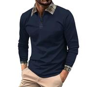 Polo da uomo a maniche lunghe con risvolto allentato alla moda maglietta Henley da uomo per lavoro, lavoro, vacanze, passeggiate all'aperto, Marina Militare, XL