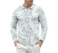Polo da uomo a maniche lunghe con stampa di equazione matematica maglietta tattica da golf casual da uomo, Stile 37, L