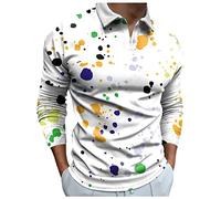 Polo da uomo a maniche lunghe con stampa tie-dye, con cerniera a quarto e cerniera, casual, pullover con cerniera a 1/4, White1 Polo a maniche lunghe da uomo, XL