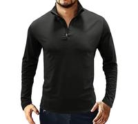Polo da uomo a maniche lunghe con zip a 1/4 maglietta da corsa per palestra per attività all'aperto caldo escursionismo pesca colletto alla coreana polo tinta unita vestibilità slim magliette basic