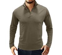 Polo da uomo a maniche lunghe con zip a 1/4 maglietta da corsa per palestra per attività all'aperto caldo escursionismo pesca colletto alla coreana polo tinta unita vestibilità slim magliette basic