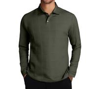 Polo da uomo, a maniche lunghe, da golf, da lavoro, in tinta unita, con colletto Henley, classica, senza cappuccio, a maniche lunghe, traspirante, casual, per lo sport, verde, M