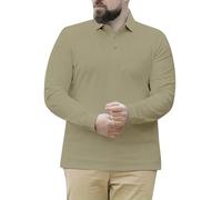 Polo da uomo a maniche lunghe, in cotone, con bottoni, camicia da lavoro con colletto alla moda pullover top vestiti autunnali, Polo a maniche lunghe cachi per uomo, 3XL