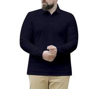 Polo da uomo a maniche lunghe, in cotone, con bottoni, camicia da lavoro con colletto alla moda pullover top vestiti autunnali, Polo a maniche lunghe blu navy per uomo, 3XL