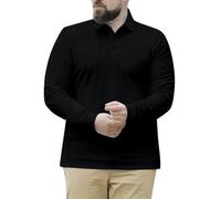 Polo da uomo a maniche lunghe, in cotone, con bottoni, camicia da lavoro con colletto alla moda pullover top vestiti autunnali, Polo a maniche lunghe nere per uomo, 3XL
