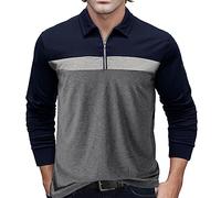 Polo da uomo a maniche lunghe in cotone con cerniera a un quarto di lunghezza, camicia con colletto alla moda, pullover da lavoro, abbigliamento autunnale, Polo a maniche lunghe grigio scuro per uomo