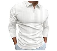 Polo da uomo a maniche lunghe in maglia a costine, con colletto, camicia da golf, casual, classica, slim fit, pullover da lavoro, Bianco Manica Lunga Polo Per Uomo, M